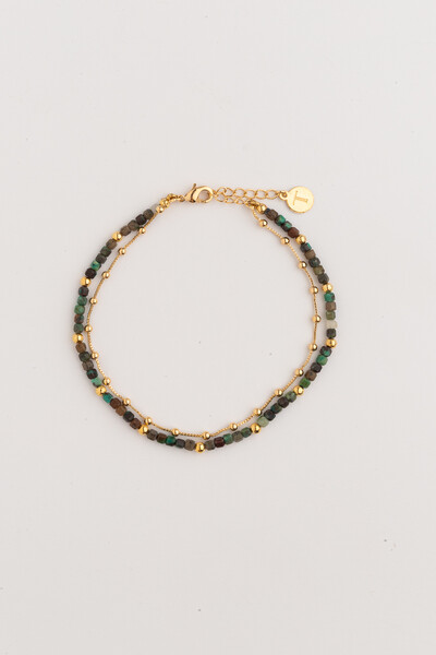 FotoPulseira Dupla Turquesa Africana Banho Ouro 18k