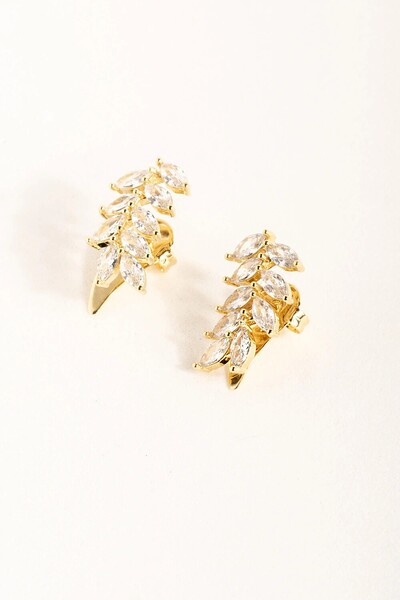 FotoBrinco Dourado Folhas Zircônia Cristal