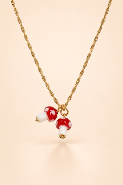 Foto Pingente Duplo Mini Cogumelo Banho Ouro 18K