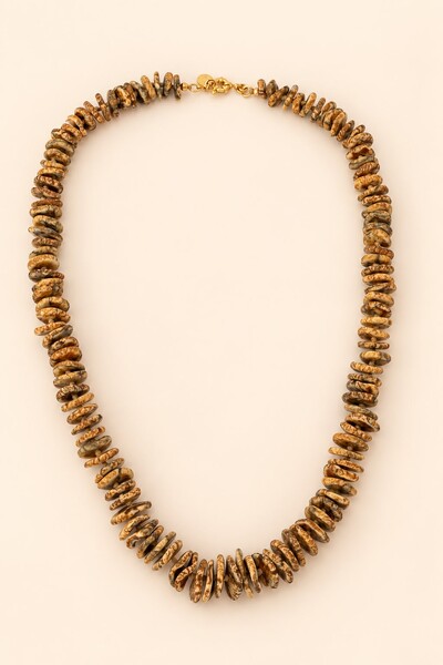 Foto Colar Boho Disco Jasper Banho Ouro 18K