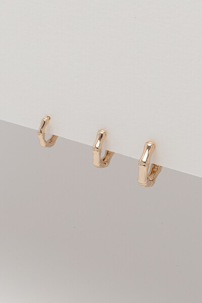 Foto Brinco Trio Argola Bambu Banho Ouro 18K