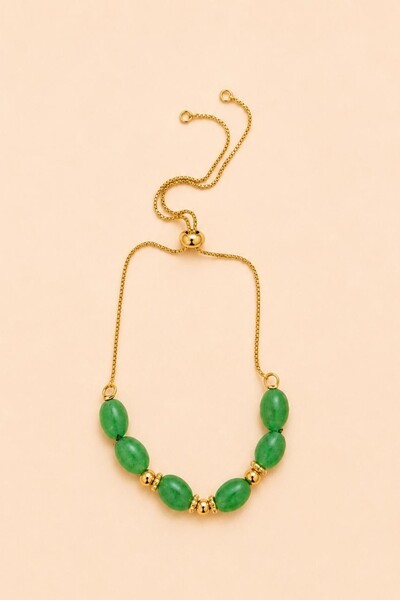 Foto Pulseira Luna Jade Verde Banho Ouro 18K