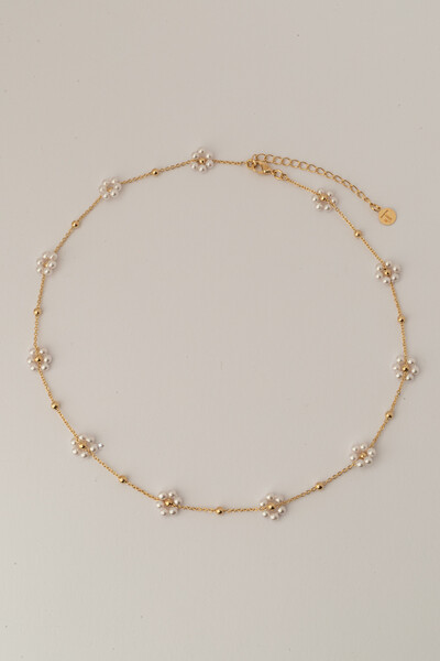 FotoColar Choker Dourado Flores Pérolas