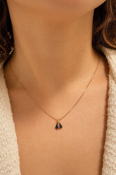 Foto Colar Nossa Senhora PP Manto Azul Banho Ouro 18K