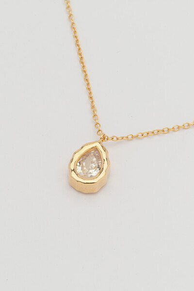 Foto Colar Longo Dourado Gota Zircônia