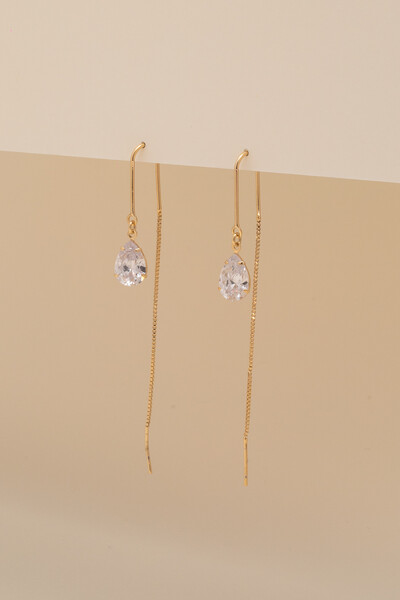 Foto Brinco Dourado Biarritz Fio Gota Zircônia