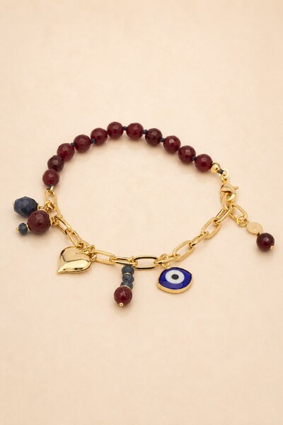 Foto Pulseira Love Jade Rubi Banho Ouro 18K