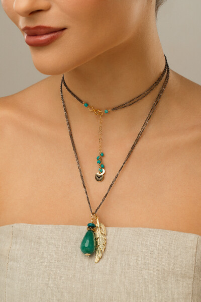 Foto Colar Gaia Gota Jade Verde Banho Ouro 18k