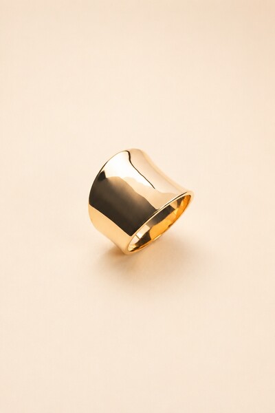 Foto Anel Largo Liso Banho Ouro 18K