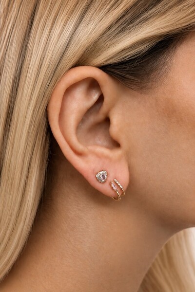 Foto Brinco Fiore Dupla Zircônia Coração Rosa