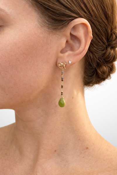 Foto Brinco Fio Pedras Gota Turmalina Banho Ouro 18K