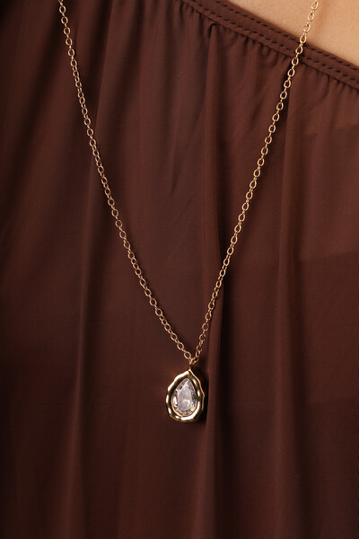 Foto Colar Longo Dourado Gota Zircônia