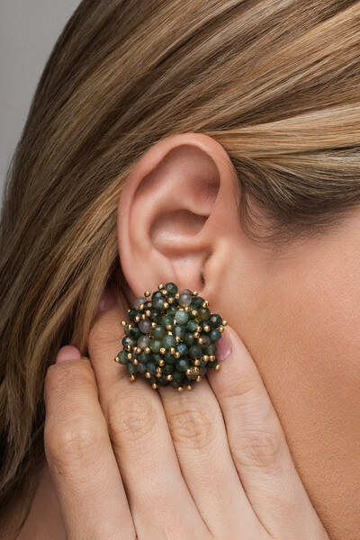 Foto Brinco Cacho Jasper Verde Banho Ouro 18K