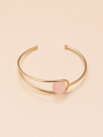 Foto Pulseira Bracelete Quartzo Rosa Banho Ouro 18K