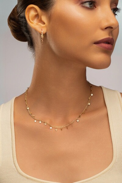 Foto Colar Plaquinhas Mini Corações Banho Ouro 18k