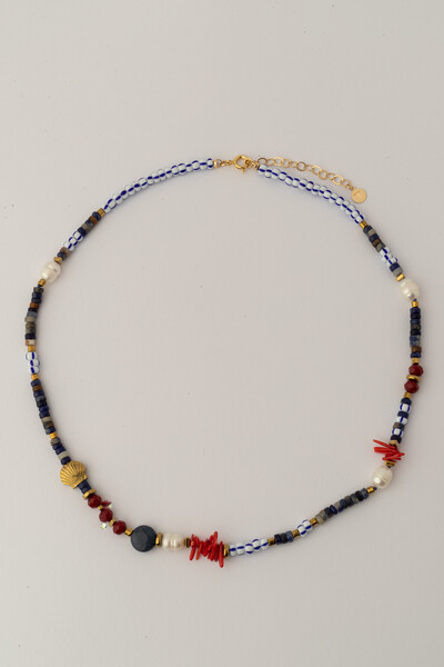 FotoColar Sodalita Pérola Natural Banho Ouro 18K