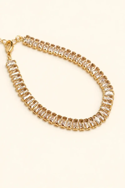 Foto Pulseira Zircônia Baguete Dourada