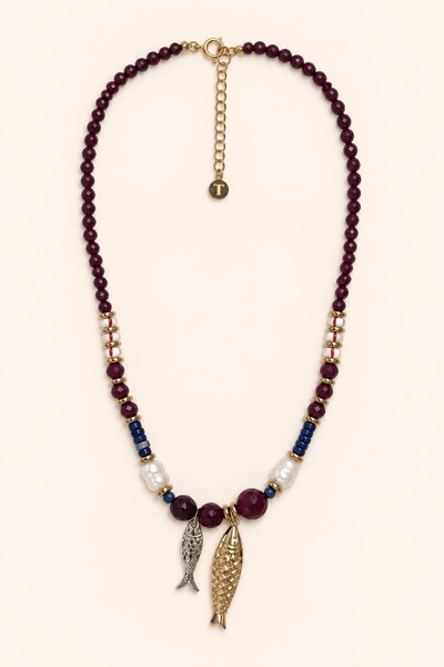 Foto Colar Fish Jade Vermelho Banho Ouro 18K