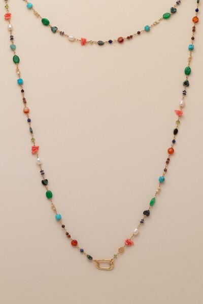 Foto Colar Longo Olbia Mix Pedras Banho Ouro 18K