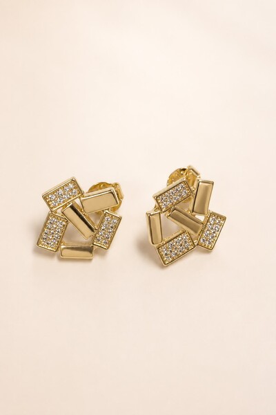 Foto Brinco Dourado Retângulos Zircônia Cristal
