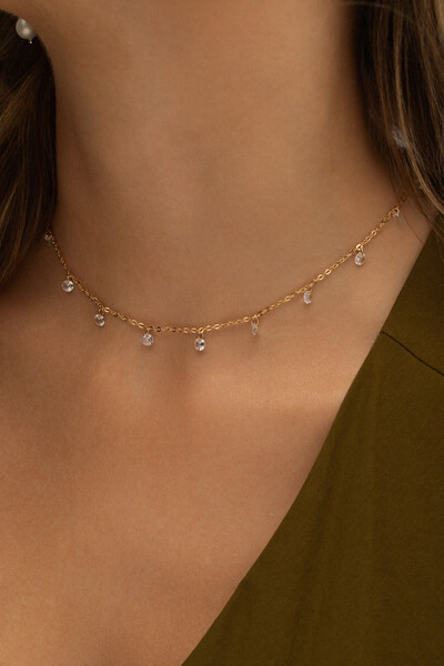 Foto Colar Choker Zircônia Banho Ouro 18k