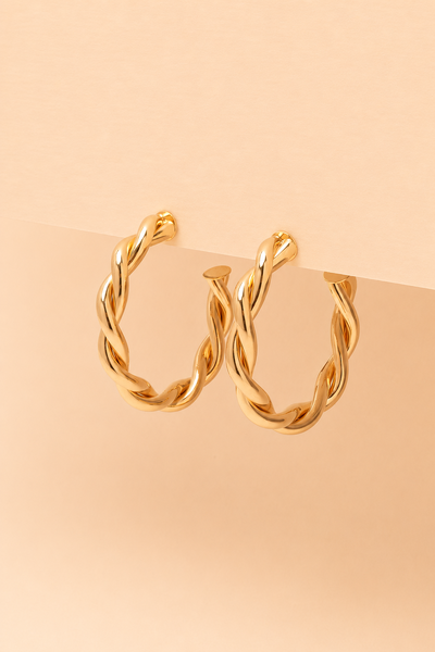 Foto Brinco Dourado Argola Trançada