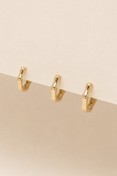 Foto Brinco Trio Argola Bambu Banho Ouro 18K