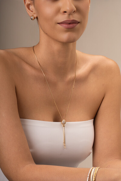 Foto Colar Dourado Gravata Botão Zircônia Cristal