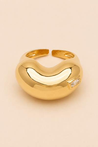 Foto Anel Dourado Bean Zircônia Carrê