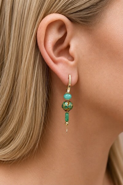 Foto Brinco Luna Jade Verde Banho Ouro 18K