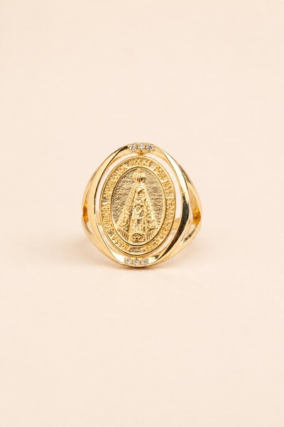 Foto Anel Nossa Senhora Aparecida Banho Ouro 18K