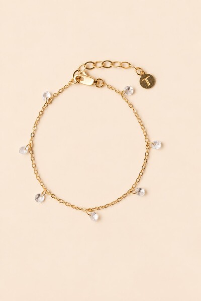 Foto Pulseira Elos e Zircônia Banho Ouro 18K