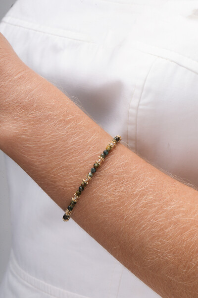Foto Pulseira Turquesa Africana Banho Ouro 18K