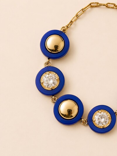 Foto Pulseira Dourada Resina Azul Zircônia Cristal