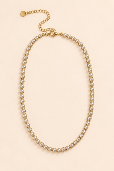 Foto Colar Dourado Choker Pérolas
