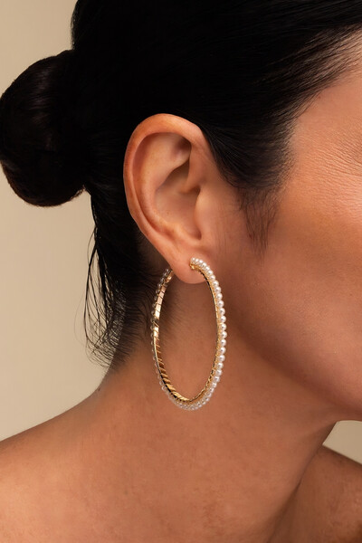 Foto Argola G Dourada Fio Pérola