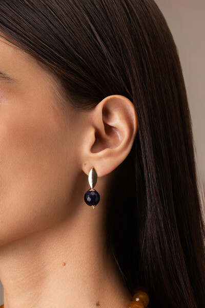 Foto Brinco Jade Azul Banho Ouro 18K