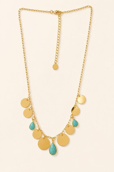 Foto Colar Dourado Plaquinhas Lisa Gotas Resina