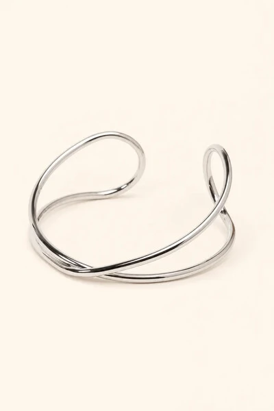 Foto Pulseira Bracelete Prateada Fio Cruzado