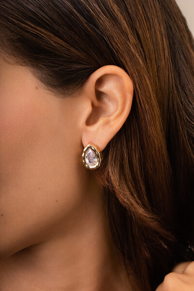 Foto Brinco Dourado Gota Zircônia