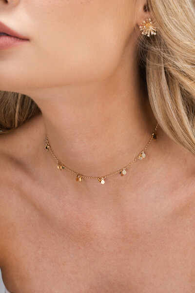 Foto Colar Dourado Choker Placas Cachos