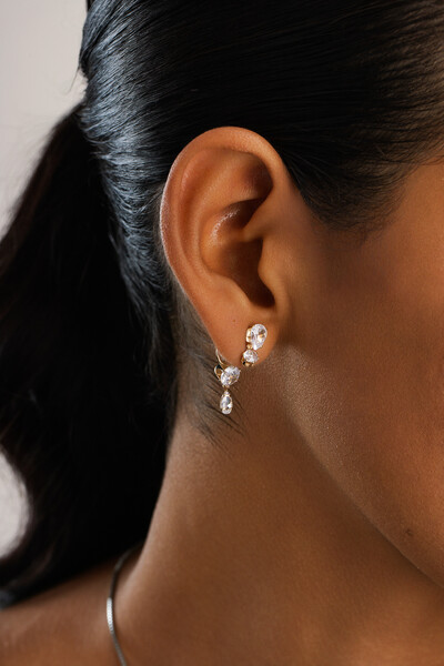 Foto Brinco Duplo Zircônia Banho Ouro 18K