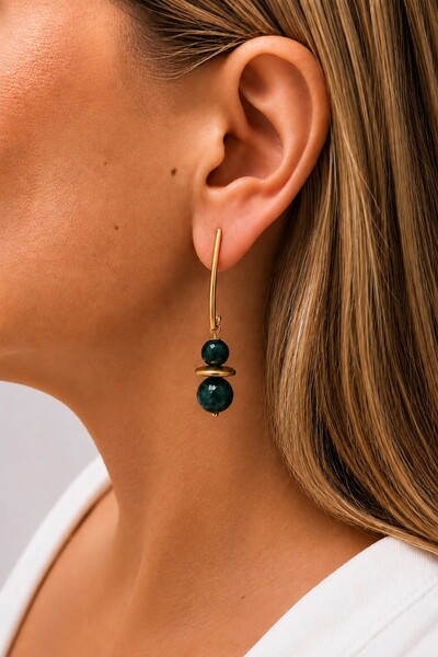 Foto Brinco Ayla Jade Verde Banho Ouro 18K