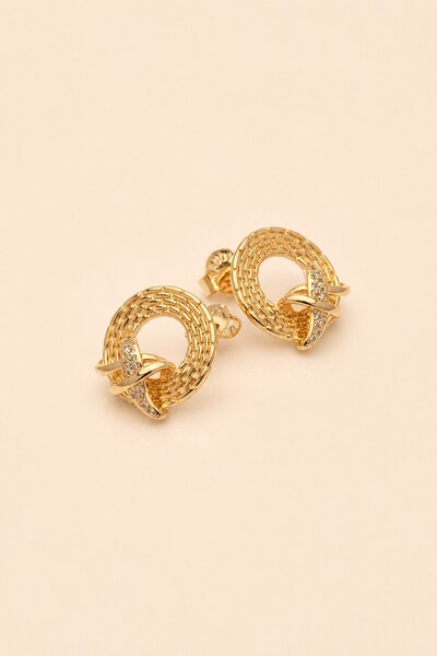 Foto Brinco Aro X Zircônia Banho Ouro 18K