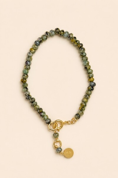 Foto Pulseira Jade Zoisita Banho Ouro 18K