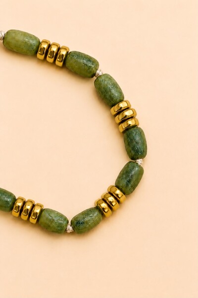 Foto Pulseira Musk Serpentinita Banho Ouro 18K