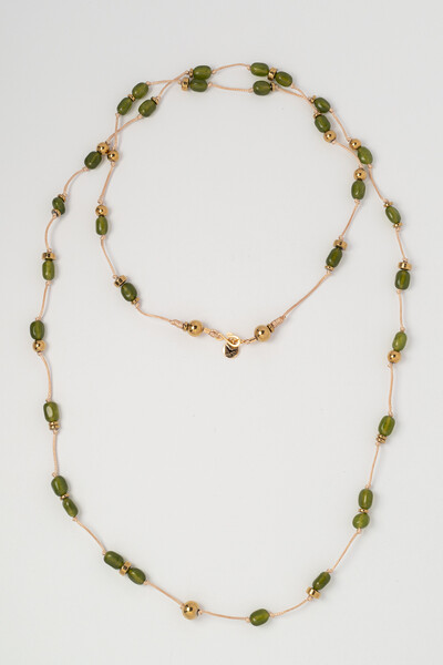 Foto Colar Linha Jade Verde Hematita Banho Ouro 18K