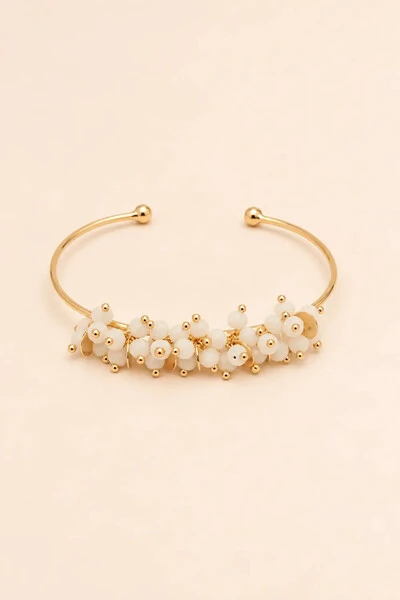 Foto Pulseira Plaquinhas Dourada Cristais Off White