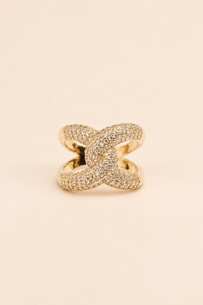 Foto Anel Entrelaçado Zircônia Banho Ouro 18K