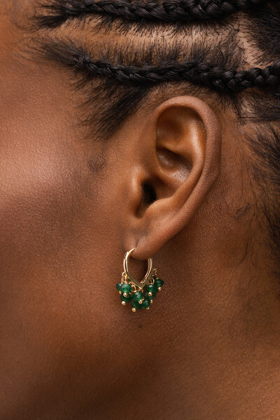 Foto Brinco Biarritz Argola Cachinho Jade Banho Ouro 18k